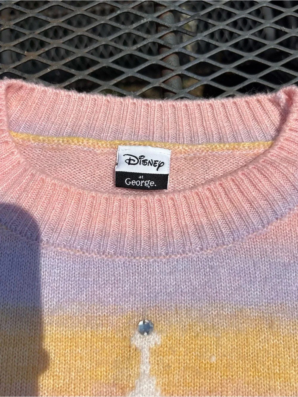 Disney Pastel Rainbow Castle Sweater Striped XL Pink Yellow Magic Kingdom